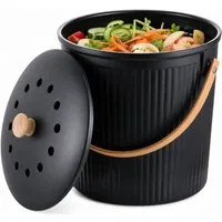 relaxdays Biomülleimer Runder Komposteimer Küche 5,6 Liter, schwarz