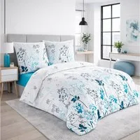 Buymax Bettwäsche Blue Garden, Renforce: 100% Baumwolle, 2 teilig, Bettwäsche-Set in 135x200 cm, mit Reißverschluss, Blumen, Weiß, Blau