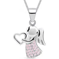 Goldene Hufeisen Engelanhänger Schutzengel Herz Zirkonia Anhänger mit Kette 925 Silber Engelkette (Halskette Set, inkl. Geschenkbox), Schmuck Geschenk, mit Zirkonia Steine