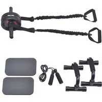 GORILLA SPORTS Bauchmuskelmaschine Ab Roller Set inkl. Kniematten, Springseil und Liegestützgriffe