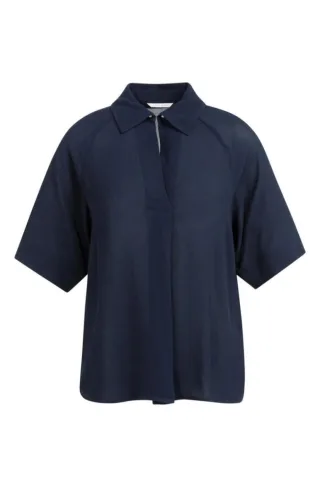 Yaya - Lässige Schlupfbluse mit Polokragen und halblangen Ärmeln blau - Gr. - 44