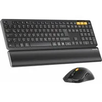 ProtoArc Kabellos Bluetooth Tastatur Maus mit Handballenauflage Tastatur- und Maus-Set, (2.4GHz + Dual Bluetooth, Wiederaufladbar), KM60 Full-Size Tastatur und Maus