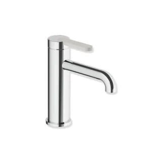 Hewi AQ477 Einhebel-Waschtischarmatur AQ1.12M1134097 Ausladung 130 mm, ohne Ablaufgarnitur, farbiger Griff, chrom / lichtgrau