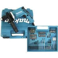Makita Schlagbohrmaschine HP1631KX3, 220-240 V, max. 3200 U/min, inkl. 74-tlg. Zubehörset und Aufbewahrungskoffer