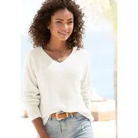 Buffalo V-Ausschnitt-Pullover mit modischer Melange-Optik, weicher Strickpullover, elastisch