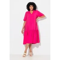 Ulla Popken Midikleid Midikleid Volantsaum A-Linie V-Ausschnitt Halbarm