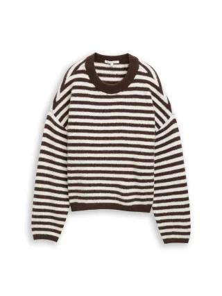 Denim Tom Tailor - Cosy Strickpullover mit Streifenmuster brown white stripe - Gr. - XL