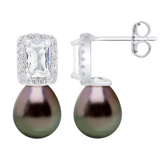 Hängende Ohrringe, echte Tahiti-Zuchtperlen, 8–9 mm