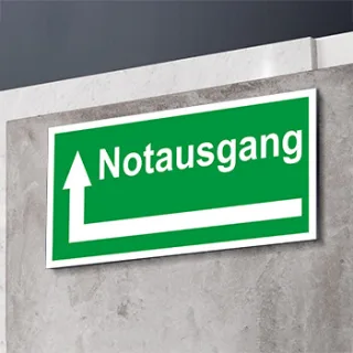 Notausgang rechts abbiegen Schild - Fluchtwege