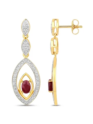 Vira Jewels Ohrringe Silber 925 zweifarbig 40mm lang mit 2x Rubin und 80x Weiß-Topas