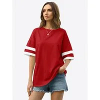 Imily Bela Kurzarmshirt Oversized T-Shirt Rundhalsausschnitt Loose Lässig (Packung, 1-tlg., 1per-Pack) mit Kontraststreifen an den Ärmeln