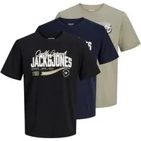 Jack & Jones T-Shirt JJELOGO TEE SS O-NECK 2 COL AW26 3PK MP (Packung, 3-tlg) Baumwolle