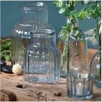 Florists Products Tischvase Blumenvase Glas Rillen Design Blau Retro Tischdeko Ø11cm, 2 Stück