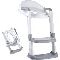 relaxdays Kinder-WC-Sitz Kinder-Toilettensitz mit Leiter, Grau-Weiß