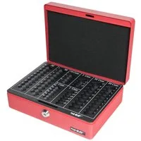 HMF Geldkassette Abschließbare Bargeldkasse mit Euro-Münzzählbrett, hochwertige Geldbox mit Schlüssel, 25 x 18 x 9 cm, rot