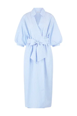 Rich & Royal - cotton midi dress with puff sleeves skyway blue - Gr. - 40