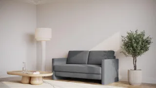 BRUNO Schlafsofa 160cm in Dunkelgrau | Kubus | stabiles Massivholz & Boxspringkomfort