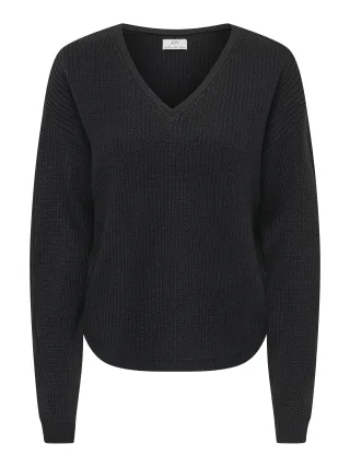 JDY - JDYEVIE L/S V-NECK PULLOVER KNT Black - Gr. - XL