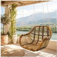 Van der Leeden Hängesessel Hängeschaukel Stuhl Rattan Braun Dunkel Korb 66x65 cm + Aufhängung (Stück, 1-St., Packung), Braun, Naturprodukt, Hängestuhl, Handmade
