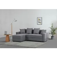 Ecksofa KILLAM, 217 cm, L-Form, mit Schlaffunktion u. Bettkasten, Recamiere rechts / links montierbar, in Cord und Webstoff