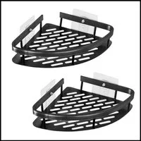 LIVINA HOME Duschablage ohne Bohren, Duschablage zum hängen, Duschkorb Eck in schwarz, 2-tlg., Eck Badregal, Duschregal, Duschzubehör, Badezimmerorganizer, +4 Haken