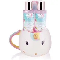 BRUBAKER Pflege-Geschenkset Badeset mit Einhörner, Kirschblüten Duft, Wellness Frauen Set, 4-tlg., Beauty Damen Geschenkset in Einhorn Tasse, Pflegeset