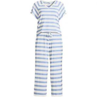 Pyjama-Set mit 3/4-Hose und Cooling-Finish, Damen,  Blau, Elasthan/Viskose-Mischung, by Lands' End