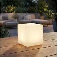 Expo Börse LED Solarleuchte, LED-Leuchtmittel fest verbaut, Warmweiß, LED Solarlampe Außenleuchte Solarleuchte Gartendeko Würfel weiß