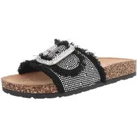 Ital-Design Komfortable Sommerschuhe – Bequeme Sandalen mit Schnalle Pantolette (89319156) Flach Pantoletten in Schwarz