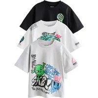 Next Print-Shirt T-Shirt mit Grafik und kurzen Ärmeln, 3er-Pack (3-tlg)
