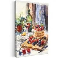 OneMillionCanvasses® Leinwandbild Torte - Obst - Wein - Essen - Stillleben, Fotodruck (1 St), Wandbilder für Esszimmer, Wanddeko Bilder Küche, 20x30 cm