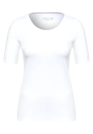 CECIL - Basic T-Shirt mit Rundhals in Unifarbe White - Gr. - S