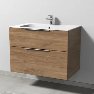 Sanipa 3way Keramik-Set Finion Keramik-Waschtisch und Unterbau mit 2 Auszügen, Eiche-Kansas UM40059
