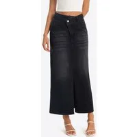 Imily Bela Jeansrock Damen Midi mit vorderem Schlitz aus Baumwolle Denim Casual (Packung, 1-tlg., 1per-Pack) mit asymmetrischem Bund in Unifarbe
