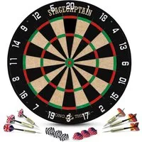 Stagecaptain Dartscheibe DBS-1715C BullsEye Champion, (Dartboard-Set, 18-tlg., inkl. 6 Dartpfeilen und 12 Flights), Steeldartscheibe aus Sisal mit dünnen Drähten