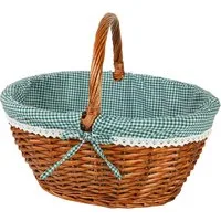 Kobolo Einkaufskorb Weidenkorb - Textil grün kariert - 45x34x20 cm, 22 l
