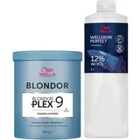 Wella Professionals Blondierpulver Blondor Plex 9 Blondierpulver 800 g + Welloxon Perfect Entwickler 1L