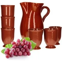 MamboCat Karaffe 7tlg.-Set: Tonkrug 1.9L + 6 Tonbecher 175ml Ton-Geschirr rotbraun
