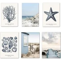JUSTGOODMOOD Poster Strand Hütte Muscheln Korallen Ozean Meer als Deko Print ohne Rahmen 1, E (1 St)