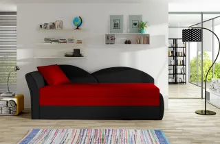 Sofa Schlafsofa inklusive Bettkasten ALINA / L - Schwarz / Rot