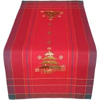 matches21 HOME & HOBBY Tischdecke Tischläufer Stick Christbaum 40x90cm rot (1-tlg)