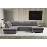 WERK2 Wohnlandschaft Kordula-New 332 x 217 cm Multifunktion Couch modern und bequem, Luxus-Microfaser Chenille, U-Form, XXL, Sitztiefenverstellung