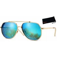 Rennec Sonnenbrille Herren Pilotenbrille Damen Gläser Grün Blau Verspiegelt Oversize Brille mit Flachglas, XL Gestell aus Edelstahl