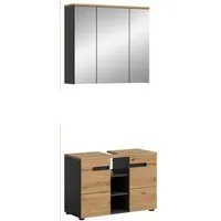 welltime Badmöbel-Set REHAT, 2-teilig, Breite 80 cm, mit Grifflosen Fronten, bestehend aus:, (2-St), 1x Waschbeckenunterschrank & 1x Spiegelschrank