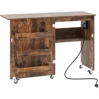 COSTWAY Schreibtisch, 2 in 1 Nähtisch klappbar mit Ladestation, Rollen