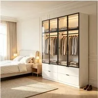 FUFU&GAGA Kleiderschrank 220 cm hoch, Aluminiumrahmen, Glastüren, LED, Hochglanz weiß (2-St)