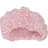 Fashy Duschhaube Fashy - Duschhaube weiß Blumen rosa 3628 Stoffhaube Folieninnenhaube