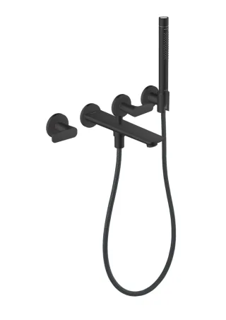 Hansgrohe 3-Loch Fertigset Wannemisch.Wand Unterputz Axor Citterio C mit Handbrause mattschwarz, 4 49480670
