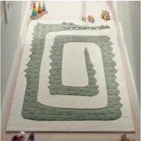 TeppichHome24 Kinderteppich Kinderteppich Krokodil Grün Creme pflegeleicht weich robust, rechteckig, Höhe: 14 mm