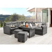 Destiny Gartenlounge-Set SANTA PONSA II Eckgruppe grau meliert, Tisch 140x80cm, Polster grau, (Set, 20-tlg., 2 Schenkel, 2 Hocker, inkl. Polster, 1 Tisch), Aluminium, Polyrattan